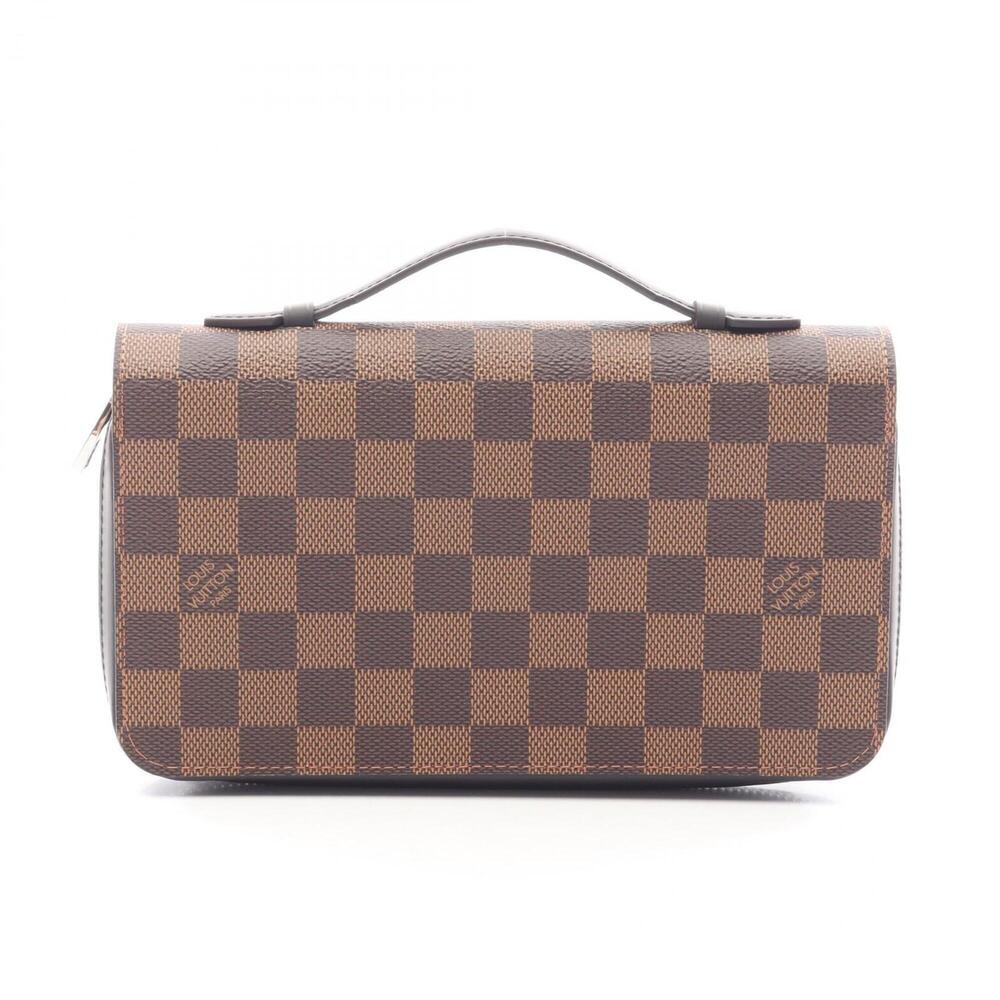 Louis Vuitton Zippy XL Damier Ebene Travel Case Round Long Wallet Leather Men...